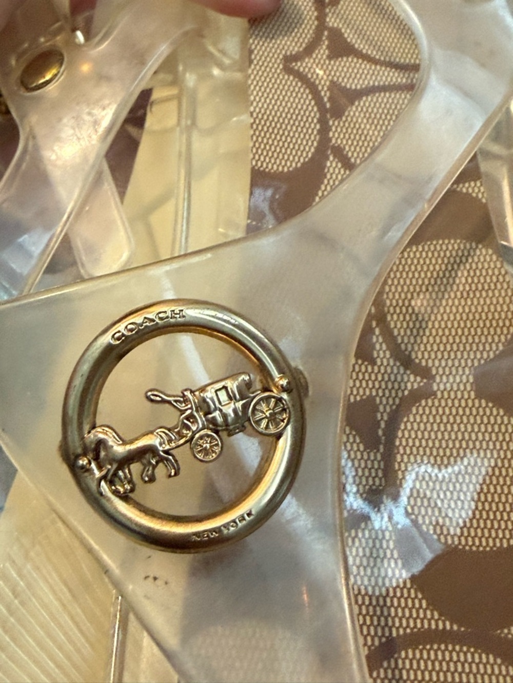 Coach Clear Jelly Sandals with Tan Signature Insole and Gold Accents - Picture 5 of 5